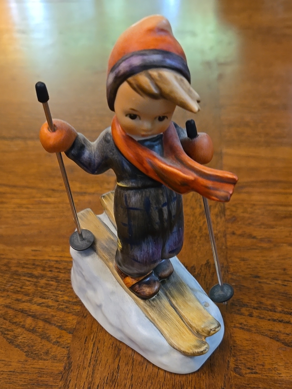 Hand-Painted Winter Skier Figurine in Orange and Gray - Home Accents